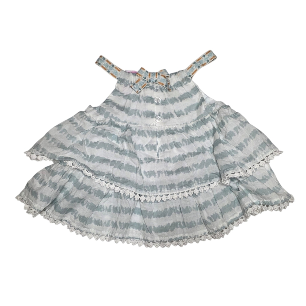 Tommy Bahama Kids Baby Dress Layered Pompom Ruffle Seaglass Teal & White 6m - 9m